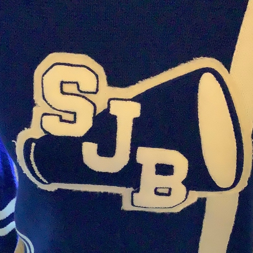 Vintage SJB BLUE AND WHITE Cheerleader sweater.
